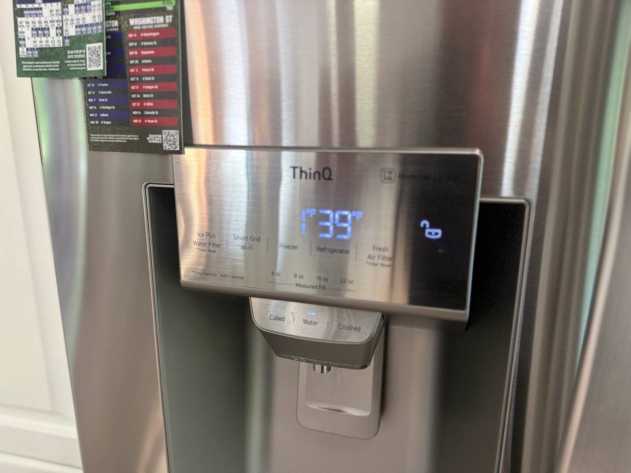 LG refrigerator dispenser panel showing the freezer and fridge settings